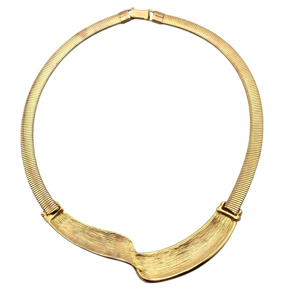 Vintage Gold-Tone Omega Chain with Marbled Green Enamel Pendant Collar Necklace - Picture 7 of 10